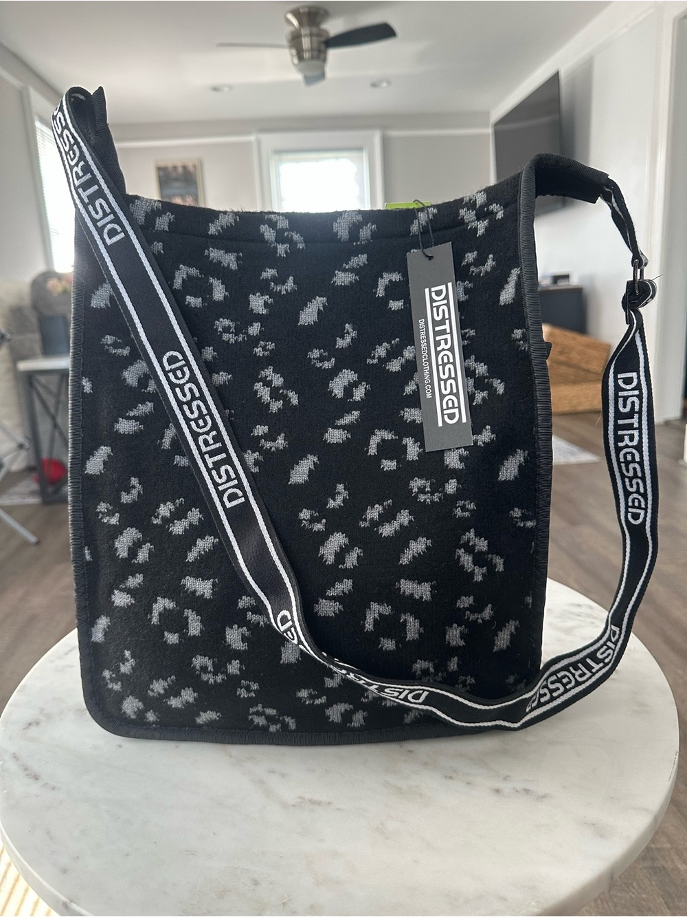 Distressed NYC Leopard Jacquard Messenger Crossbody Bag NWT